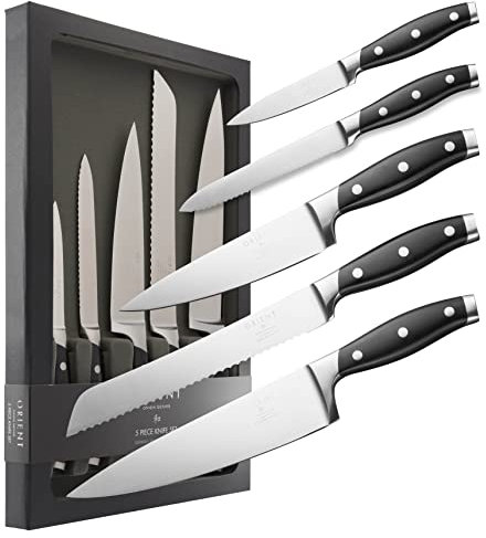 5pc Knife Set - Kitchen Knives Set - 5 x Bread Chef Slicer and Paring Knives - German Stainless Steel - Origin Series