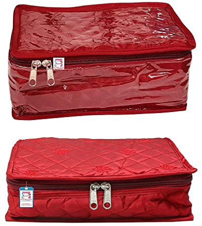 atorakushon Combo Satin Makeup Pouches Vanity Jewellery Traveling Organizer Storage Box Cosmetic carry it along anywhere easily For Women Maroon