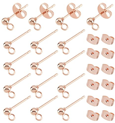 UNICRAFTALE 30 Stück Roségold Kugel Ohrstecker Zubehör 304 Edelstahl Ohrstecker Runde Kugelpfosten Ohrringe Kugel Ohrring Komponenten Mit Schlaufe Und Ohrmuttern Hypoallergenes Zubehör