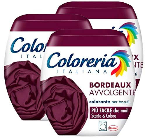 3 x Coloreria Italiana Dye for Washing Machine Fabrics Burgundy Colour Enveloping Formula All in One – 3 Single Dose Packs of 350 g