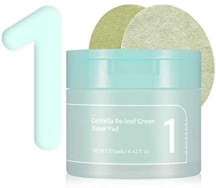 numbuzin Nr.1 Toner Pad | Centella Re-Leaf Grüne Toner Pads | Vegane Toner Pads, doppelseitig, mit Kräuterextrakte, tief beruhigend, lindert gereizte Haut, Centella Asiatica | 70 Stück, 190 ml