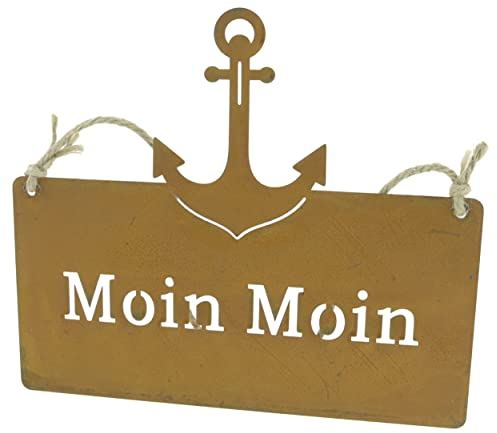 WBWT Blech-Schild Moin Moin mit Anker, aus Metall in Rost-Optik, zum Hängen, 20x17cm maritim