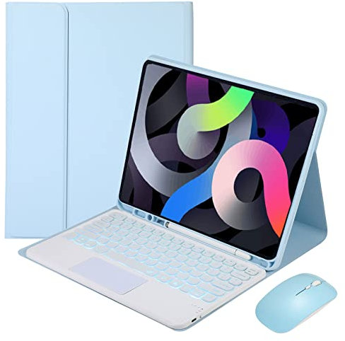 GUPENAA Funda Teclado con Panel Táctil para iPad 9ª/8ª/7ª Generación 10,2/Pro 10,5/Air 3 2019, Teclado iluminación Bluetooth Inalámbrico Desmontable con Portalápices,Azul