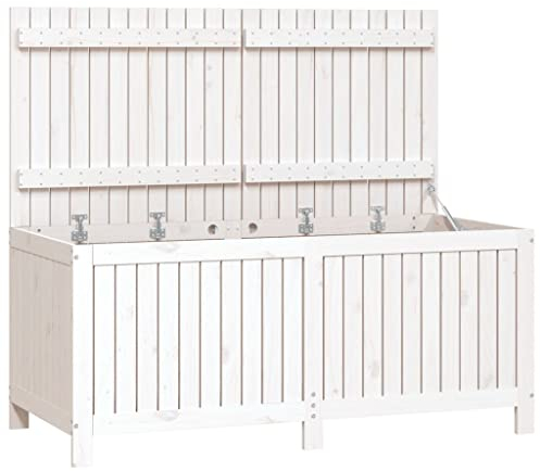 Makastle Massivholz Garten Aufbewahrungsbox Auflagenbox Gartentruhe mit Offenen Latten versehen, Kissenbox Gartenbox Kissentruhe Gartentruhe Truhe, Weiß 147x68x64 cm Massivholz Kiefer