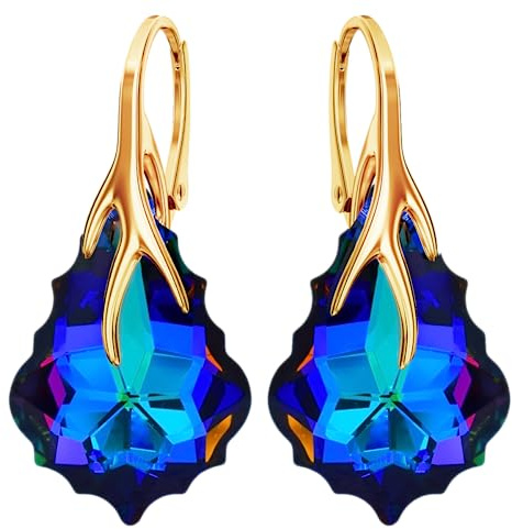 Baroque Hängende Ohrringe 925 Silber Vergoldet 24 K mit Österreichische Kristall - Schmuck Echt Silberne Ohrhanger für Damen - Hängeohrringe Ideal für Geschenke für Frauen