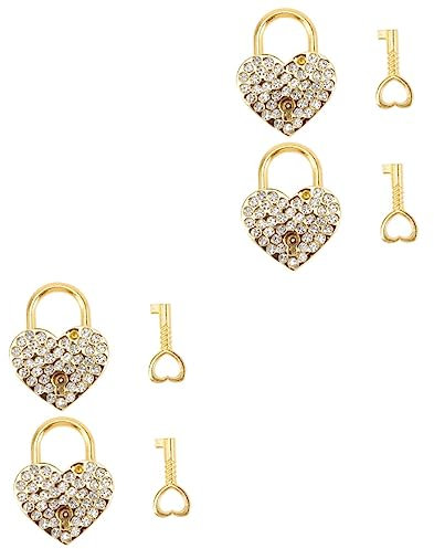 DOITOOL 4 Stück Herz Liebesschloss Safety First Schrankschlösser Jubiläums-herzschloss Münzbankschloss Freund Freundin Sperre Strass Aufbewahrungskiste Legierung Pfirsichherz Liebhaber