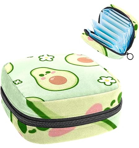 Anna Cowper Süße Avocado-grüne Damenbinde Aufbewahrungstasche Feminine Menstruationstasse Beutel Stillpad Halter Tampon Taschen Tragbare Periode Tasche für Frauen Teenager Mädchen 1 Stück