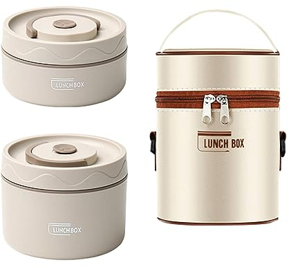 Antcher Thermo-Bento-Boxen aus Edelstahl für Kinder und Erwachsene, 2 Schichten, isolierte Lunchbox, Lebensmittelbehälter mit Isoliertasche (Beige)