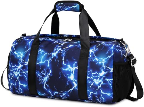 Sports Duffle Bag for Boys Gymnastic Dance Bags with Wet Pocket Shoes Compartment Lightning Travel Duffel for Boys