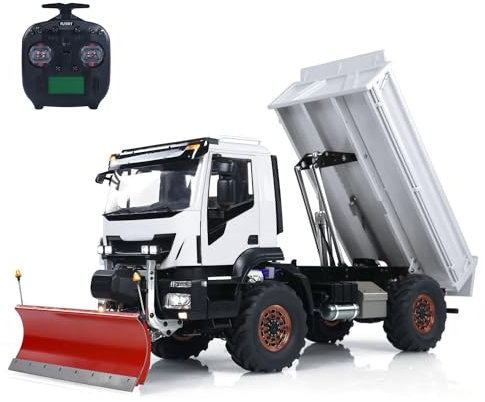 wheelfun Camion benne hydraulique 1/14 RC 4 x 4 en métal RC avec pelle à neige transmission 2 vitesses son léger contrôleur radio I6S