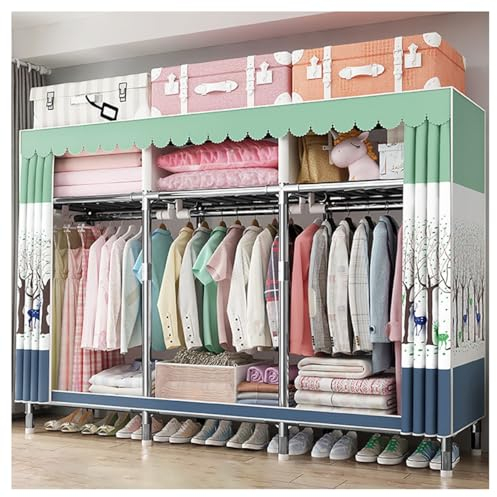 LAMEDOAT Tragbarer Kleiderschrank-Organizer mit Abdeckung, Kleiderständer aus Metall zum Aufhängen von Kleiderständern, Regal für Schlafzimmer (Farbe: Grün, Größe: 168 x 46 x 175 cm)