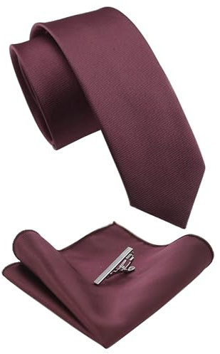 JEMYGINS Schmale Herren Krawatte und Einstecktuch krawattenklammer Set 6cm