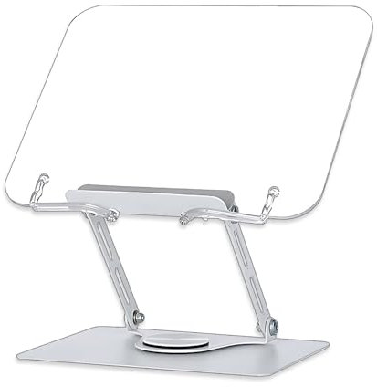 Buchständer, Buchhalter, Höhenverstellbar, 360° drehbare Basis, Klappbar und Tragbar, Klares Acryl, Metall, Kochbuchhalter, Leseständer, fur Kinder, Tablet, Laptop ständer