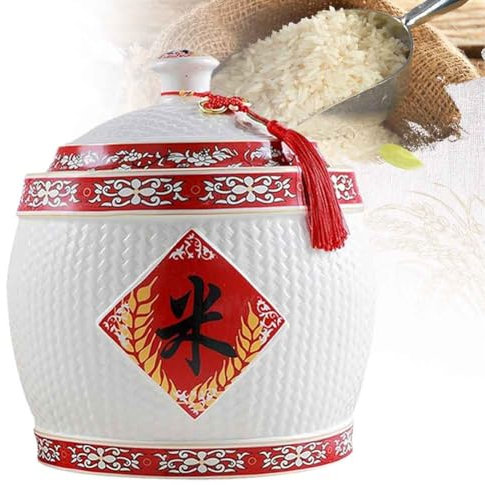 Grain & Rice Storage Container Ceramic Rice Dispenser Food Dispenser Grain Dispenser Storage Bucket for Grains Snacks Candy Coffee Beans(2.5KG)