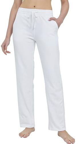 WILLIT Pantalones de chándal para mujer, de algodón, pantalones largos para el tiempo libre, pantalones de deporte, yoga, pierna recta, deporte, lounge, pantalones de chándal con cordón con bolsillos