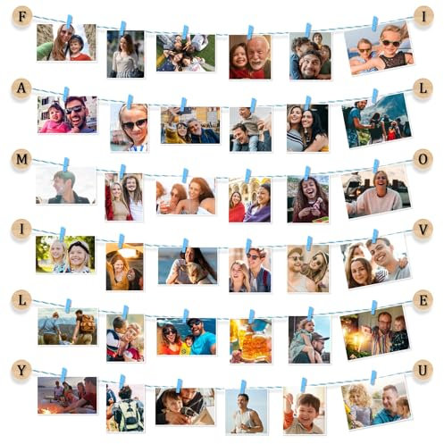 Uping Marcos de Fotos Multiples Marco Fotos Pared Collage Fotos con Pinzas Cuadros Personalizados con Foto Portafotos Multiples Pared(Pinzas Azul)