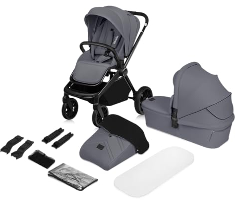 LIONELO MIKA PLUS 2-in-1 Buggy 0-48 Monate bis 22 kg Babywanne bis 9 kg, Rückenlehne und Füße verstellbar, AiryDots,Dämpfung, 360° drehbare PU-Räder, XXL-Verdeck
