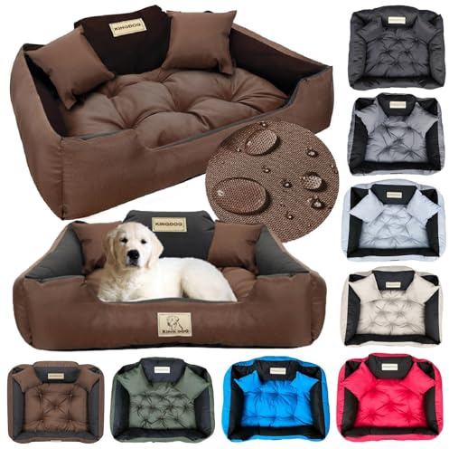 KING DOG Lit pour Moyen Chiens M 75 x 65 cm Personnalisable avec Nom Coussin Imperméable Déhoussable Lavable Canapé Confortable Moelleux Douillet Antidérapant Fabriqué en UE Couleur Brun