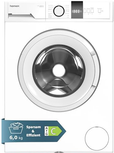 homeX Waschmaschine 6kg | Frontlader mit 1200 U/Min. | Inverter Motor - Leise & Effizient | Schontrommel - Sanfte Wäschepflege | Washing Machine mit 15 Programmen | Startzeitvorwahl | EEK C | WF612C-W