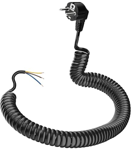 DKTYGER Schutzkontakt Verlängerung, Spiralverlängerung dehnbar von 0,55 m bis 2 m Max, IP20 Verlängerungskabel, Verlängerung (250V/16 A), Spiral Kabel mit Schuko Stecker, Spiralkabel 3 adrig, Schwarz