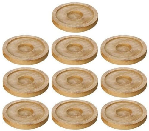 Wudaizhi Posavasos Redondos De Madera con Base De Vidrio Giratorio, Tapetes para Copas De Vino, Platillos De Bebida para Bar, Whisky, Cócteles Bourbon, 10 Uds.