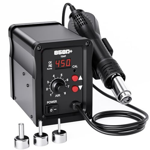 Station de Soudage à Air Chaud 700 W, Station De Soudage à Air Chaud 858D Avec Écran LED, 3 Buses, Température Réglable De 100 à 450 °C, Station De Dessoudage SMD Pour Bricolage, Réparations