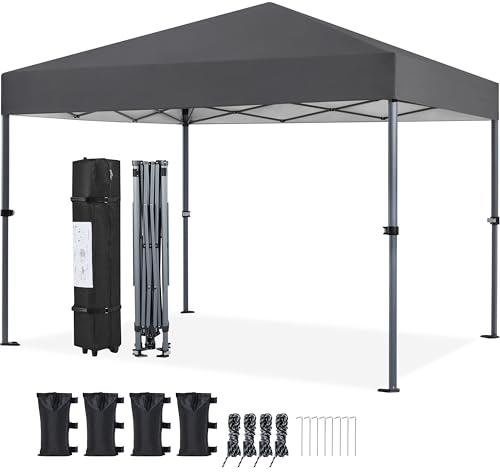 Yaheetech 3x3m Pop Up Pavillon Faltpavillon Wasserdicht Stabil, One Push Gartenpavillon UV-Schutz 50+ Partyzelt Faltzelt inkl. 8 Bodennägel & 4 Sandsäcke & 1 Tragetasche für Camping Strand, Dunkelgrau