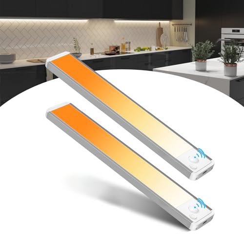 GWULC Luz LED Cocina Recargable Sensor Movimiento - 20CM Armario Luces Luz Cálida Sin Cable Bajo Lampara-2 Pack