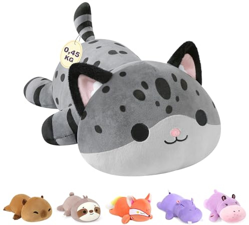 shownicer Gewichtstiere Katze 0,45KG Gewichtetes Kuscheltier Katze Stofftier Plüschtier Katze Plüsch Kissen Spielzeug Wurfkissen Geschenk für Erwachsene Kinder 3+ Jahre (Katze, 25cm)