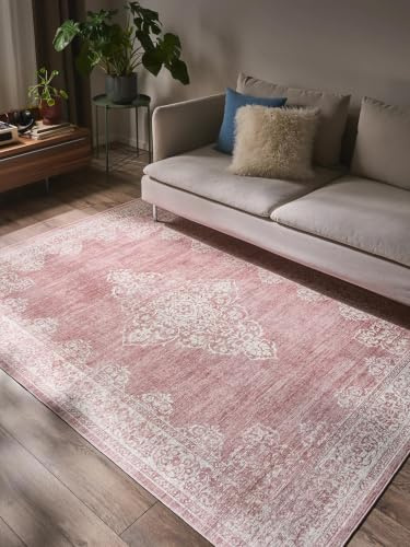 benuta pop Teppich Laury - Kunstfaser - Rechteckig & im Style: Vintage - Pflegeleicht für Wohnzimmer Schlafzimmer, Rosa, 250x350 cm