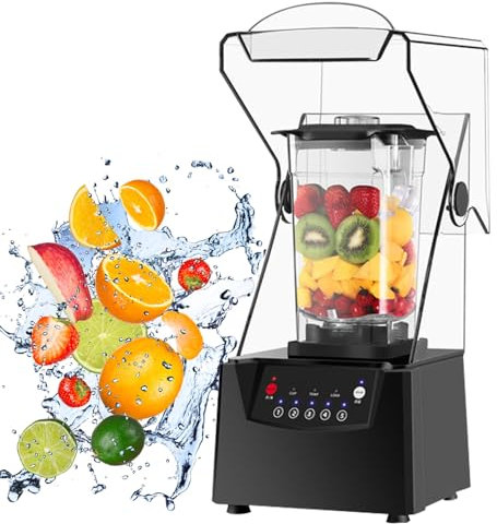 Frullatore elettrico Smoothie Maker 2L, frullatore professionale con cappa insonorizzata e 5 programmi, tritaghiaccio per cottura, frutta, latte, tè, caffè, dessert