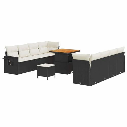 vidaXL Trädgårdsoffset med lagring 11 pcs Svart Poly rattan, Trädgård och Terrass, Modern Uteplats, Hållbar Rattansoffa, Flexibla Moduler, Väderbeständiga Möbler