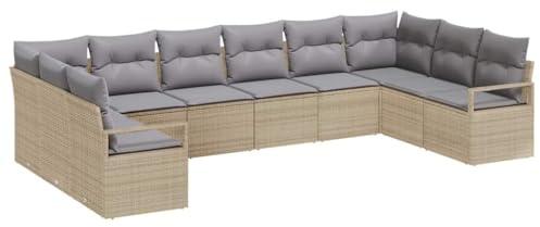 vidaXL Soffset med kudde 10 pcs Beige och Ljusgrå konstrotting, Trädgård och terrass, modern rattansoffa, modulär utemöbel, hållbart lounge-set för bekväm uteplats