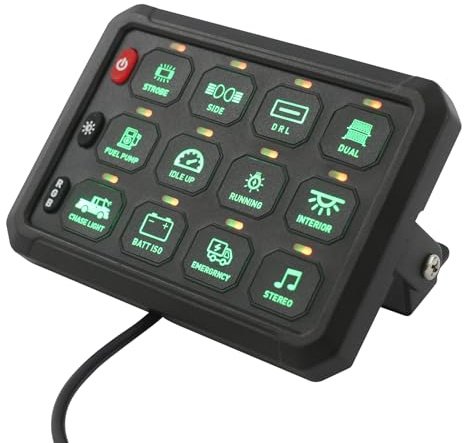 Pannello di controllo a 12 marce, pannello interruttori con controllo APP, funzione dimmerabile a 5 livelli di luminosità, impermeabile per auto, camion, fuoristrada, barche, ATV/UTV a 12V-24V, ecc