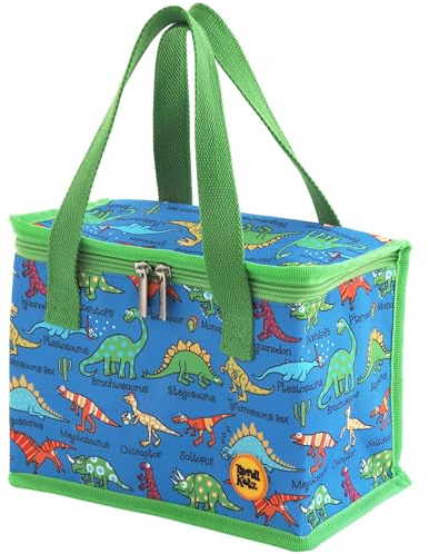 Tyrrell Katz Insulated Foldable Kids Blue Lunch Tote · Dinosaurs Design Children's Lunch Bag · Made from Long Lasting RPET Polyester Fabric · Double Zip Opening · Size: 23 x 18 x 13 cm
