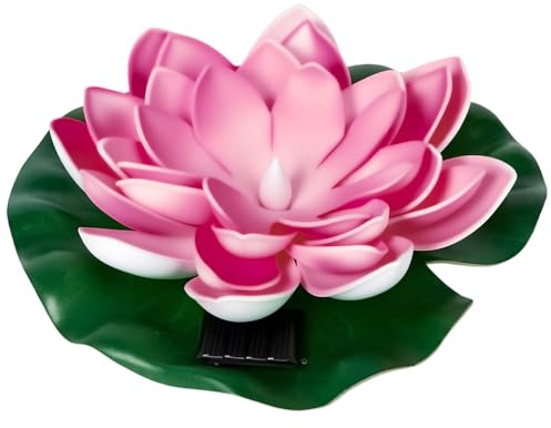 TaimeiMao Lanterna solare galleggiante, loto, 17,5 x 6 cm, luci di loto galleggianti, lampade solari per esterni, fiori di loto, ninfee artificiali, per luci da giardino e laghetti (rosa)