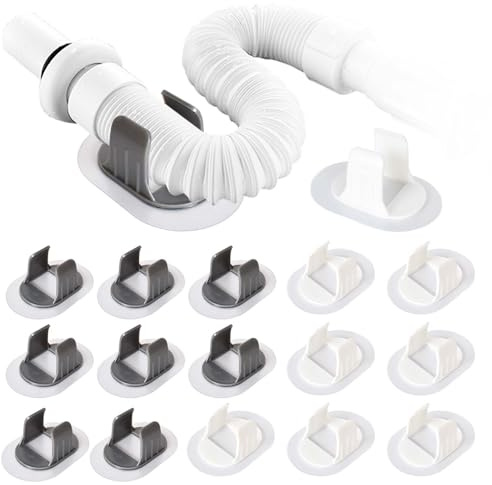 16Pcs Self Adhesive Pipe Clips for 30-38mm Tubes, Hose Clamps for Washing Machine Drain Pipe, Gas Hose, Water Pipes Fixing, Suitable Tiles, Walls and Smooth Surfaces (Grey, White)