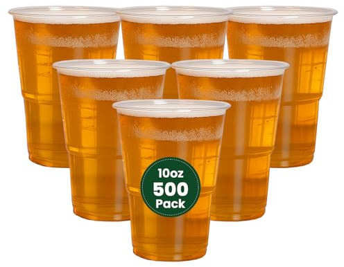 ECONX 500 x Clear Strong Plastic Half Pint Cups - 10oz Disposable Beer Glasses Tumblers – 284ml BPA-Free Plastic Cocktail Glasses with CE Marking – Recyclable for Parties Beer Cups for Any Events