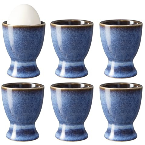 Eierbecher 6er Stück Set Eierhalter Eierständer Porzellan aus Keramik cm für Jeden Frühstückstisch Hart und Weichgekochten Eiern Grau 6 Löffel DEEP Blue