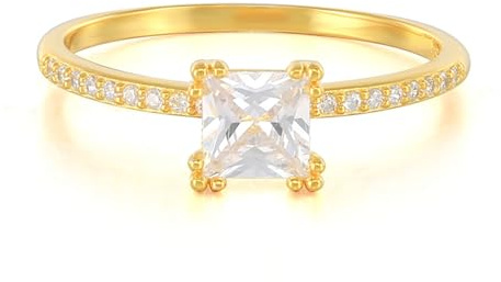 BCughia 585 Gold Ring, Verlobungsring Gelbgold Damen 14 Karat mit Quadrat und Rund Moissanit Eheringe Verlobungsringe Größe 53