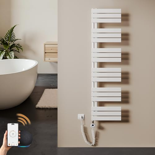 S'AFIELINA scaldasalviette Elettrico Bagno 1599×400mm Bianco, 800 W termoarredo Elettrico Bagno con WiFi e termostato, Timer 7×24 h, Protezione antigelo, LCD, Tubi Piatti Design scaldasalviette