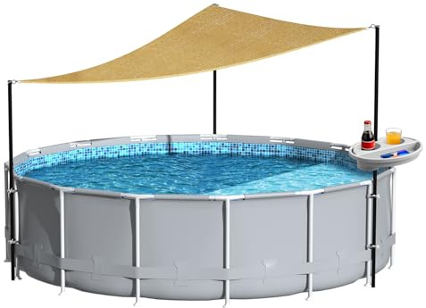 Calanofin Pool Shade Set for 11-16 Ft Above Ground Pools - Triangular UV-Resistant Sunshade, Support Poles & Storage Tray, Outdoor Canopy for Deck and Backyard, Swimming Pool Accessories(10x10x10 Ft)