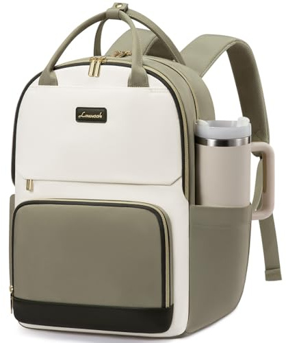 LOVEVOOK Laptop Backpack for Women with Secure Side Tumbler Holders, 15.6 inch Travel Work Rucksack for Ladies, Waterproof Large School Bag with Sturdy Handle, Chic Casual Daypack for College Teacher