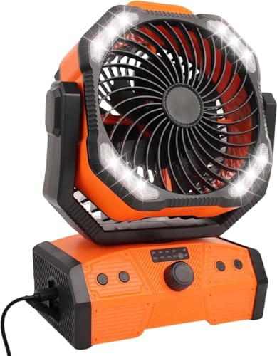 ELZO Ventilador Camping 30000mAh, Ventilador de Mesa Recargable USB con luz LED y gancho, Rotación de 270° Gancho para Control Remoto, Ventilador de Clip para Exteriores Camping Corte de Energía