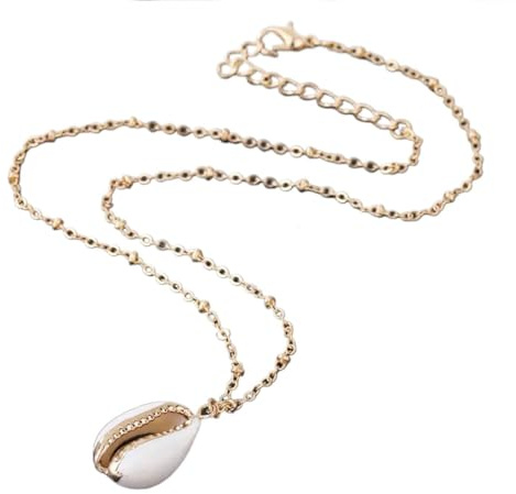 Mode snäcka halsband för kvinnor cowrie skal hänge med dubbla fästen trim kedja halsband gåva