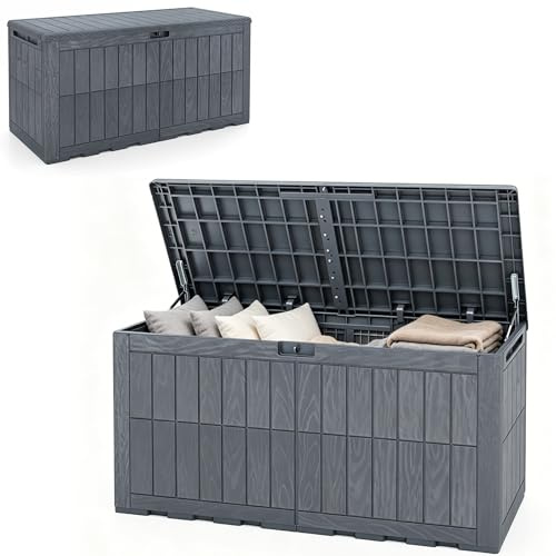 RELAX4LIFE Gartenbox wetterfest, 455 L Auflagenbox mit abschließbarem Deckel, Aufbewahrungsbox mit Stauraum, Kissenbox Outdoor wasserdicht, Auflagentruhe für Garten Balkon Terrasse, bis 245 kg, Grau