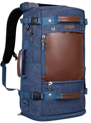 WITZMAN Canvas Rucksack Vintage Reiserucksack Herren Groß 40L Convertible Reisetasche Rucksack Fit 17 Zoll Laptop Rucksack(A2021 Blau)