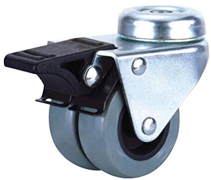 Rueda Industrial Doble Poliamida Gris Pasante con freno 50mm