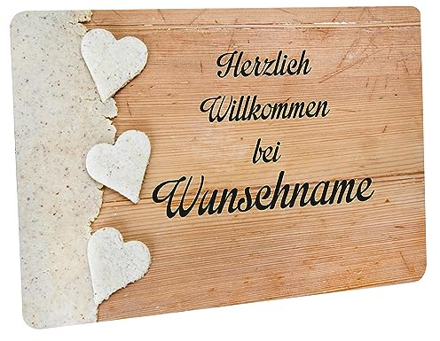 Crealuxe Fussmatte mit Wunschtext/Wunschname Herzlich Willkommen - Motiv 3 weiße Herzen Links - 60x40 cm - Gummi Rückseite/rutschfest - Filzoberfläche - Bedruckte Türmatte - Innenmatte