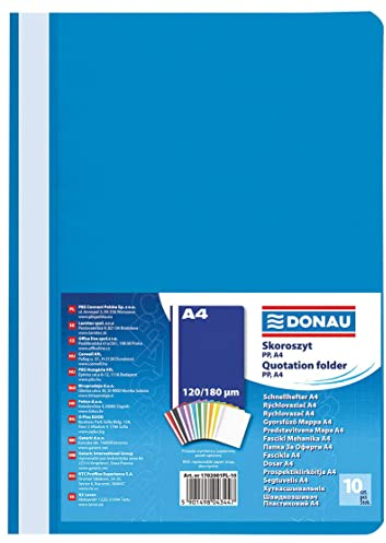 DONAU 1702001PL-10 Plastik Schnellhefter A4 Blau/ Sichthefter Kunststoff aus öko PP-Folie 120/180 µm/ mit transparentem Deckel/ für Büro und Schule/ Fassungsvermögen ca. 200 Blatt | 10er Pack